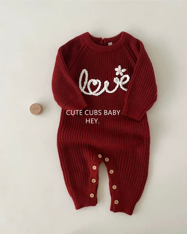 Love Letter Crochet Knitted Long Sleeve Baby Jumpsuits