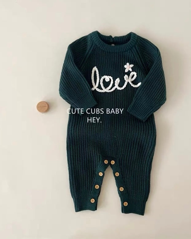 Love Letter Crochet Knitted Long Sleeve Baby Jumpsuits