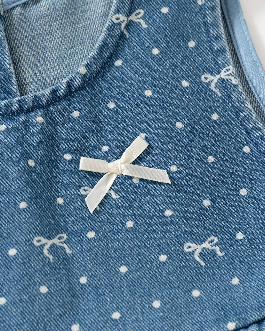 Sweet Denim Bow Dot Pattern 2pcs Set Bottoming Shirt