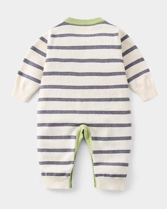 Bear Head Striped Long Sleeve Baby Jumpsuits Cardigan