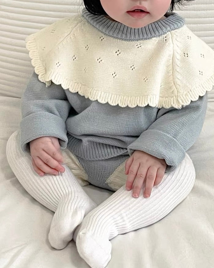 Lace Collar Knitted Baby Girl Sweater Short Pants 2pcs Set