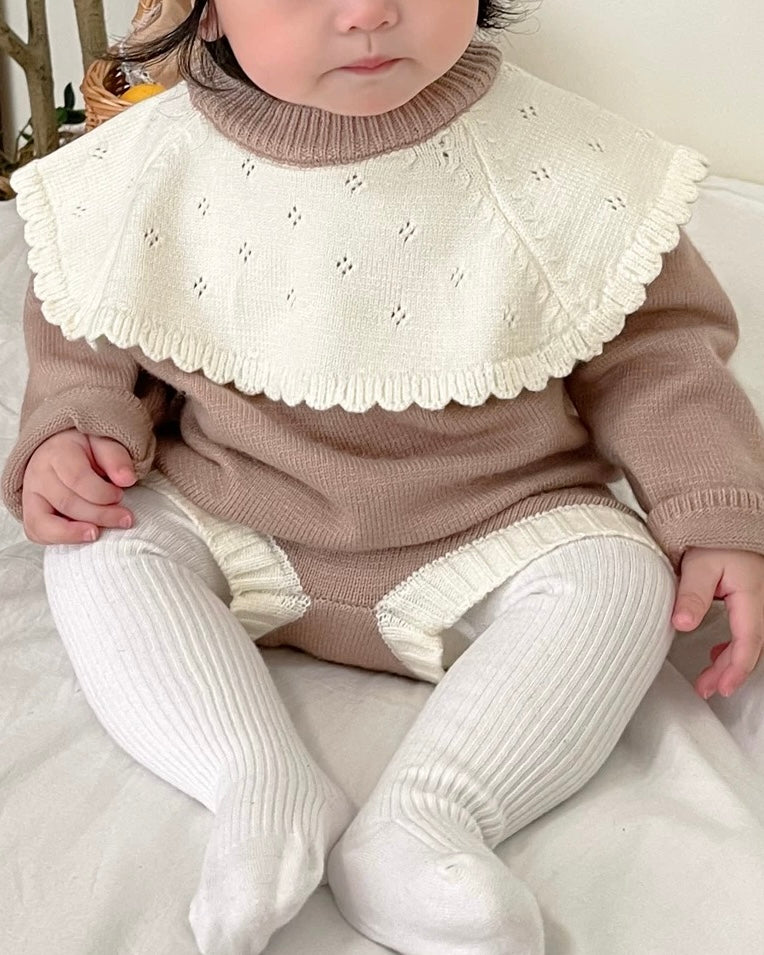 Lace Collar Knitted Baby Girl Sweater Short Pants 2pcs Set