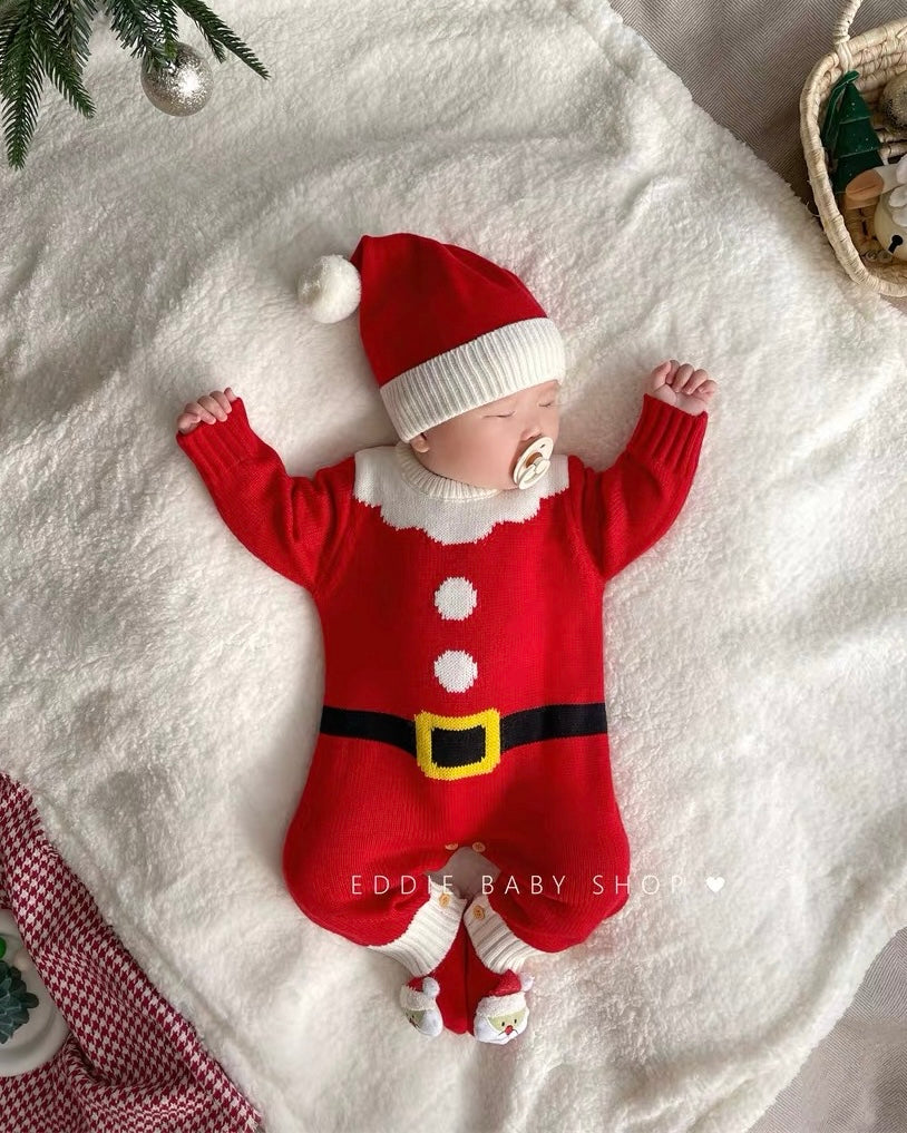 Christmas Santa Knitted Baby Jumpsuits with Hat