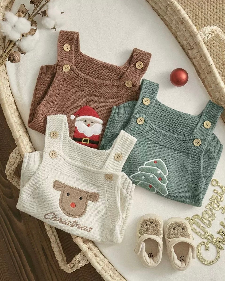 Christmas Pattern Knitted Baby Overalls