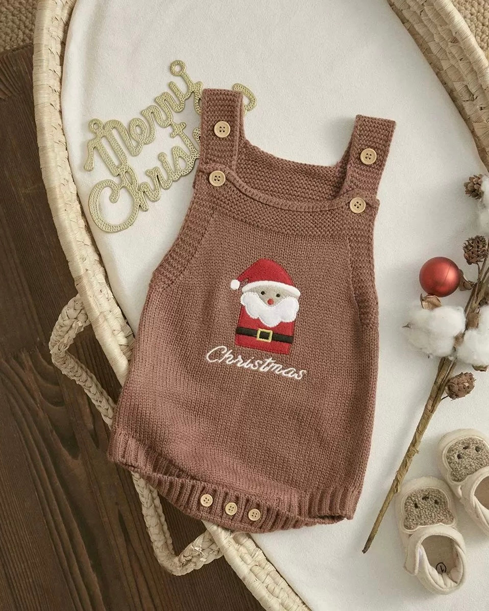 Christmas Pattern Knitted Baby Overalls