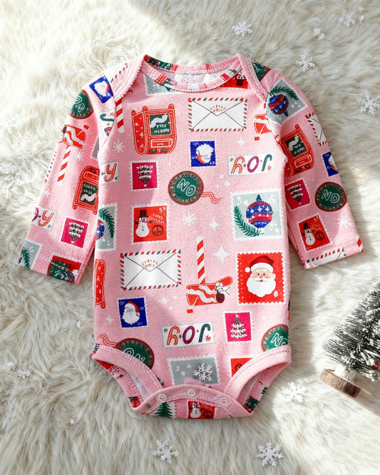 Christmas Long Sleeve Cotton Baby Bodysuit