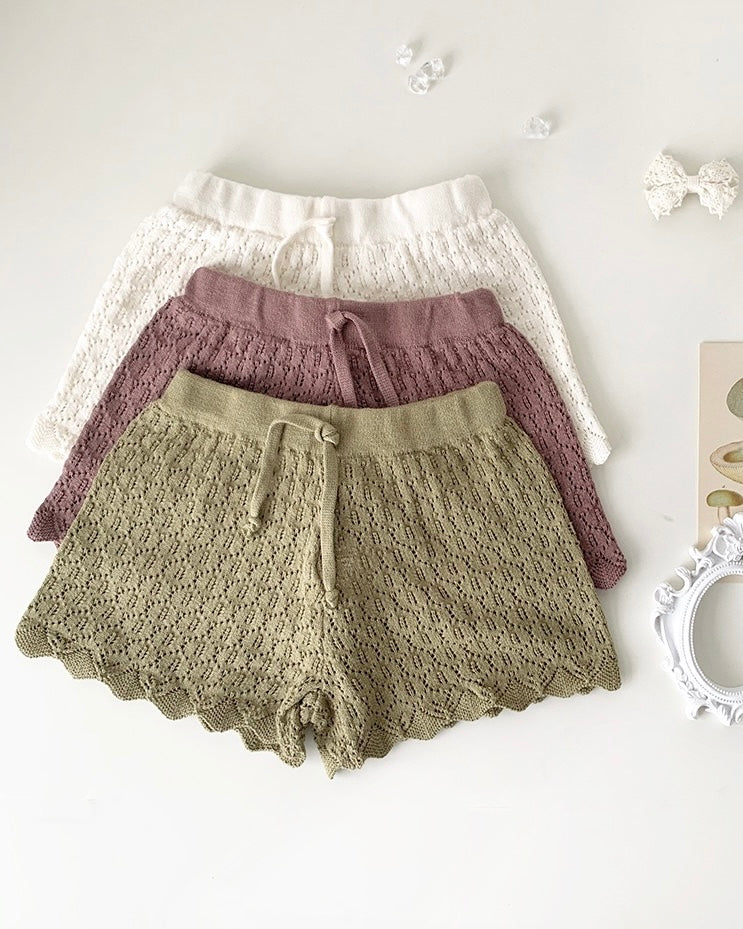 Lace-up Knitted Baby Girl Tank Top/Short Pants