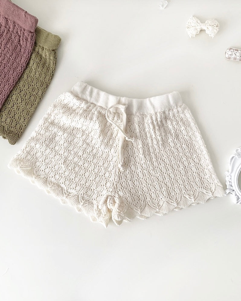 Lace-up Knitted Baby Girl Tank Top/Short Pants
