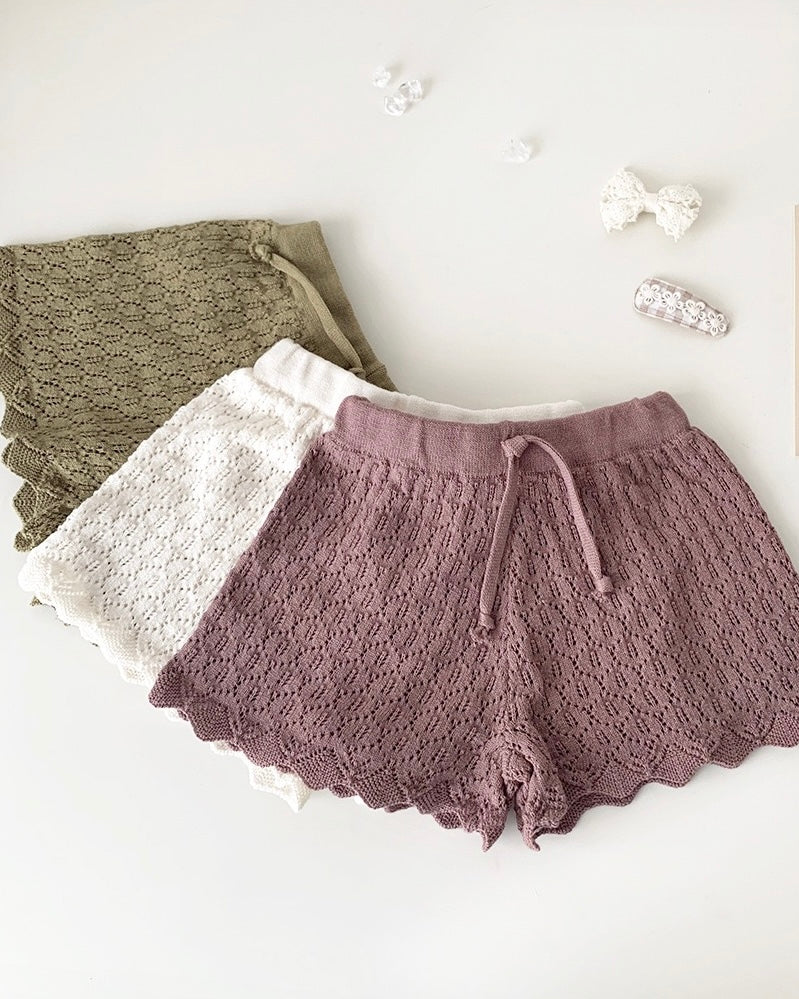 Lace-up Knitted Baby Girl Tank Top/Short Pants