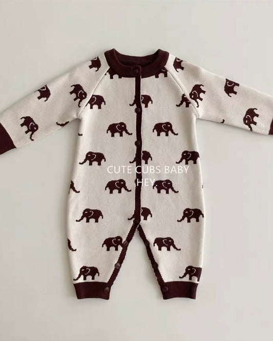 Elephant Dog Star Knitted Baby Jumpsuits