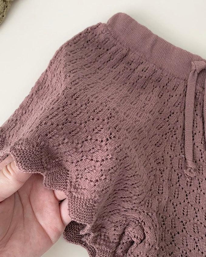 Lace-up Knitted Baby Girl Tank Top/Short Pants