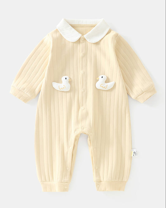 Duck Decor Striped Cotton Baby Jumpsuits