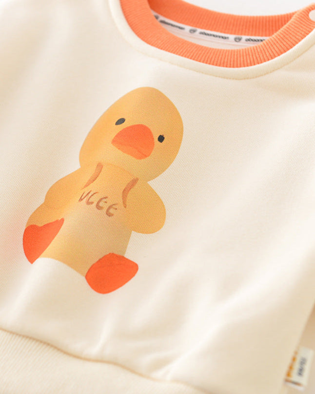 Cartoon Duck Pattern Fleece Baby Hoodie Jumpsuits