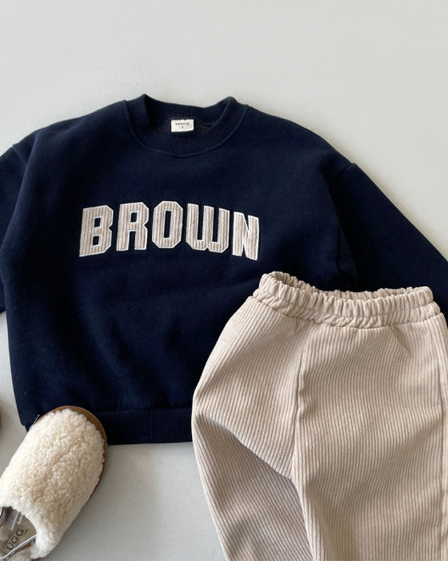 Brown Letter Fleece Long Sleeve Baby Pullover Hoodie