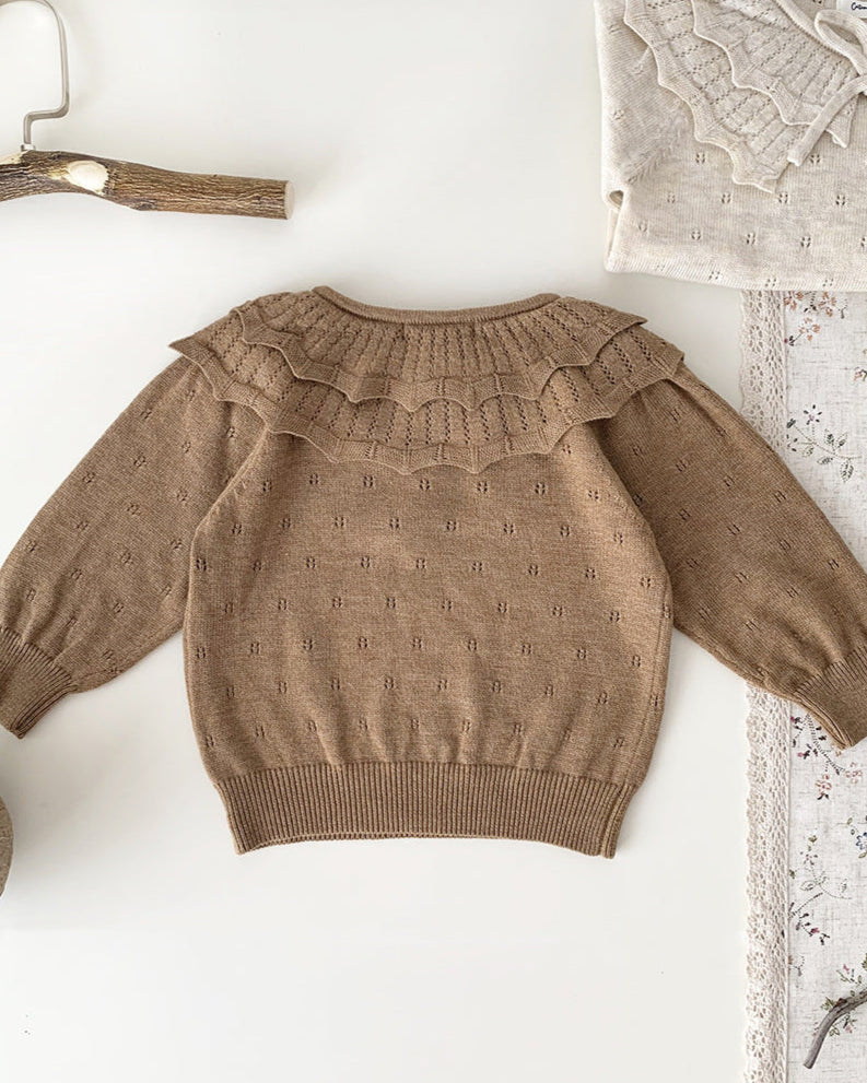 Sweet Lace-up Ruffled Collar Knitted Baby Sweater