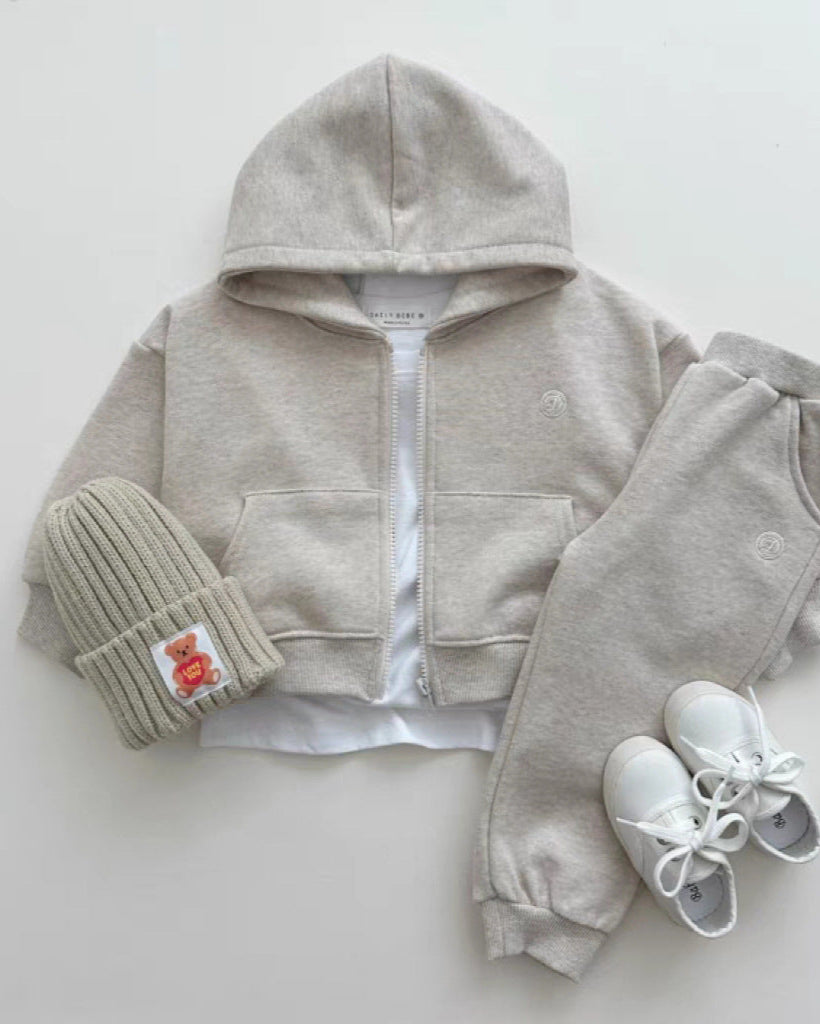 Casual Zipped Baby Coat Pants 2pcs Set