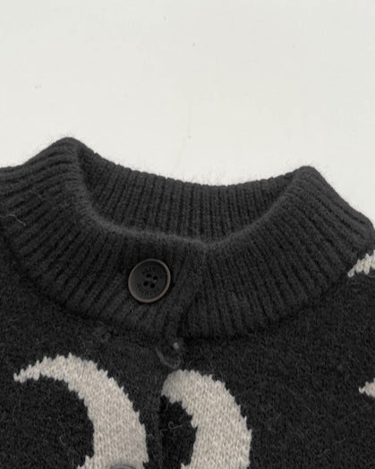 Moon Printed Knitted Baby Long Sleeve Cardigan Jumpsuits