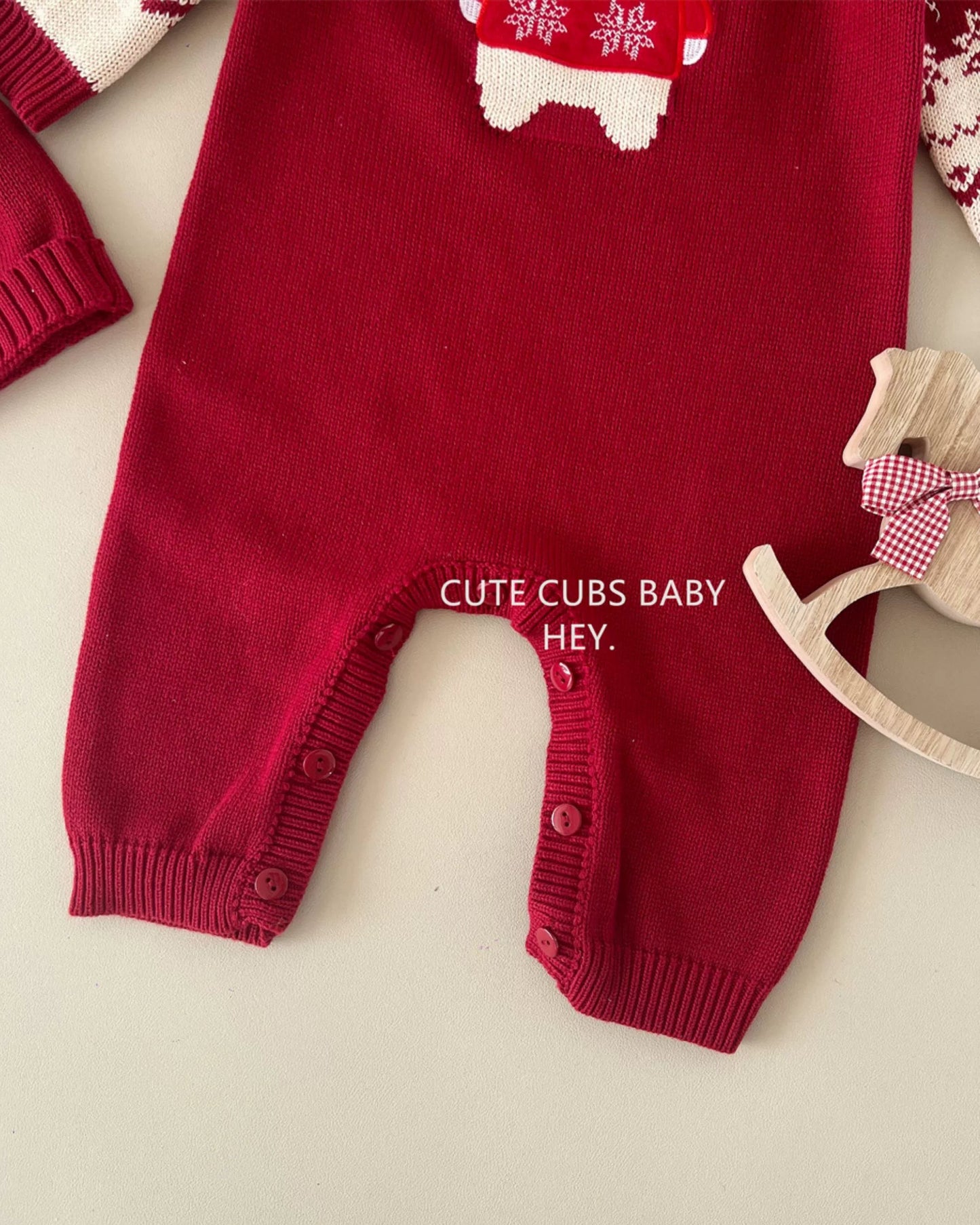 Bear Pattern Knitted Baby Jumpsuits Hat 2pcs Set