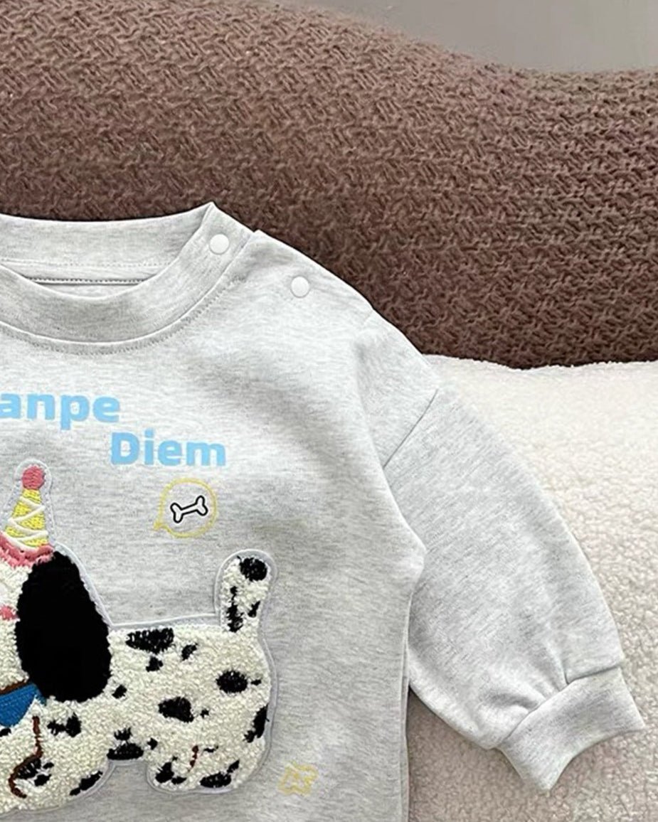 Furry Cartoon Dog Pattern Long Sleeve Baby Jumpsuits