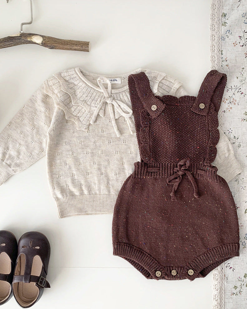 Sweet Lace-up Ruffled Collar Knitted Baby Sweater