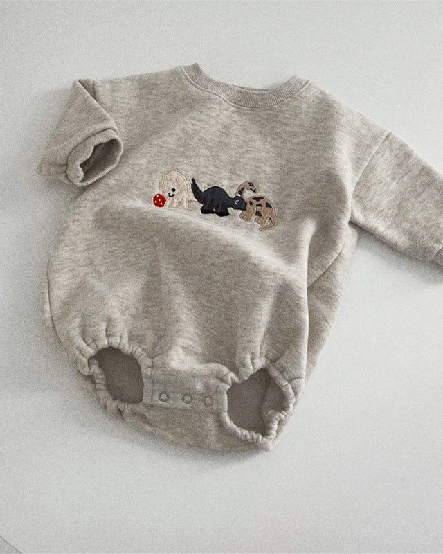 Dinosaur Pattern Fleece Long Sleeve Baby Romper