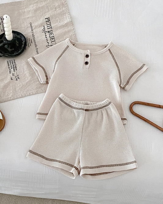 2pcs Casual Solid Color Ruffled Baby Tee&Pants Set