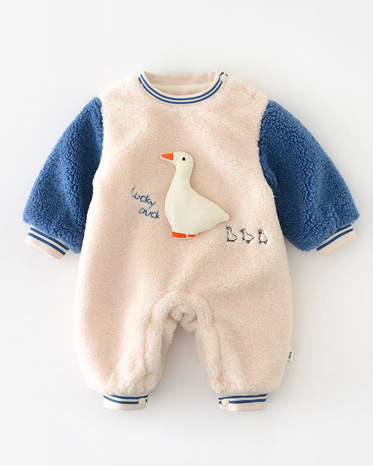 Fleece Warm Duck Decor Baby Jumpsuits