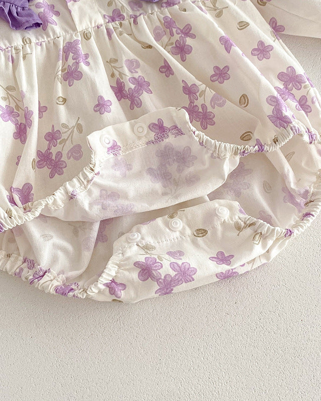 Purple Collar Floral Girl Dress/Baby Romper
