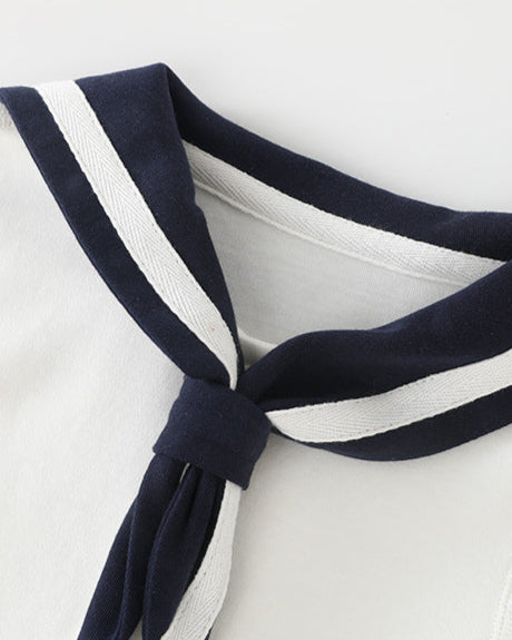 Navy Collar Pocket Design Long Sleeve Baby Jumpsuits/2pcs Set