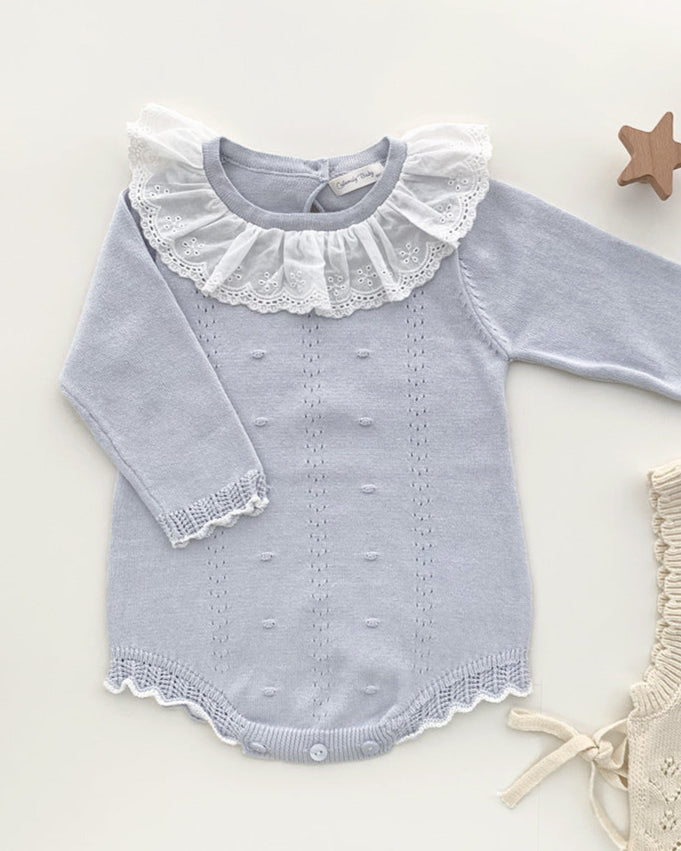 Sweet Ruffled Lace Collar Knitted Baby Romper