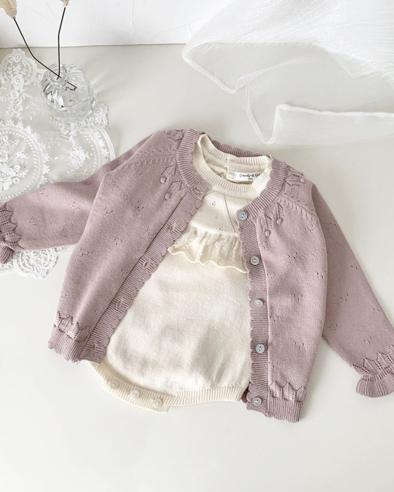 Sweet Ruffled Collar Long Sleeve Knitted Baby Romper