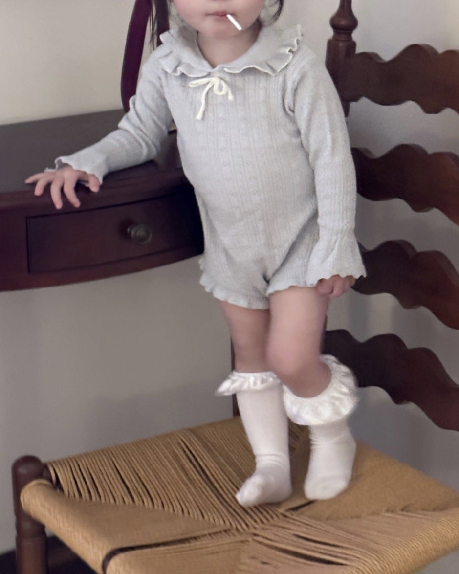 Lace-up Ruffled Bell Sleeve Knitted Baby Romper