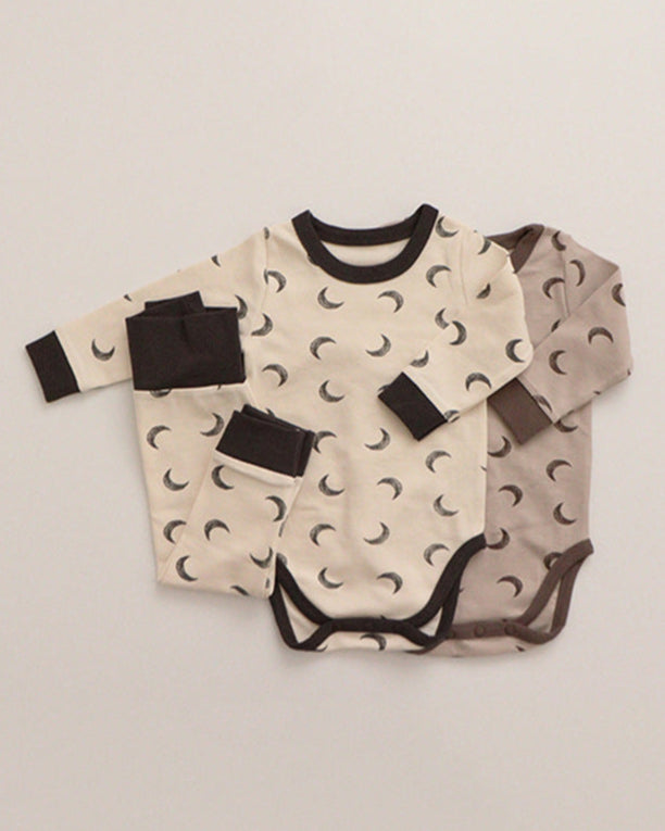 Star Moon Cotton Long Sleeve Baby Romper Pants Hat