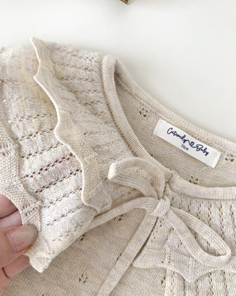 Sweet Lace-up Ruffled Collar Knitted Baby Sweater