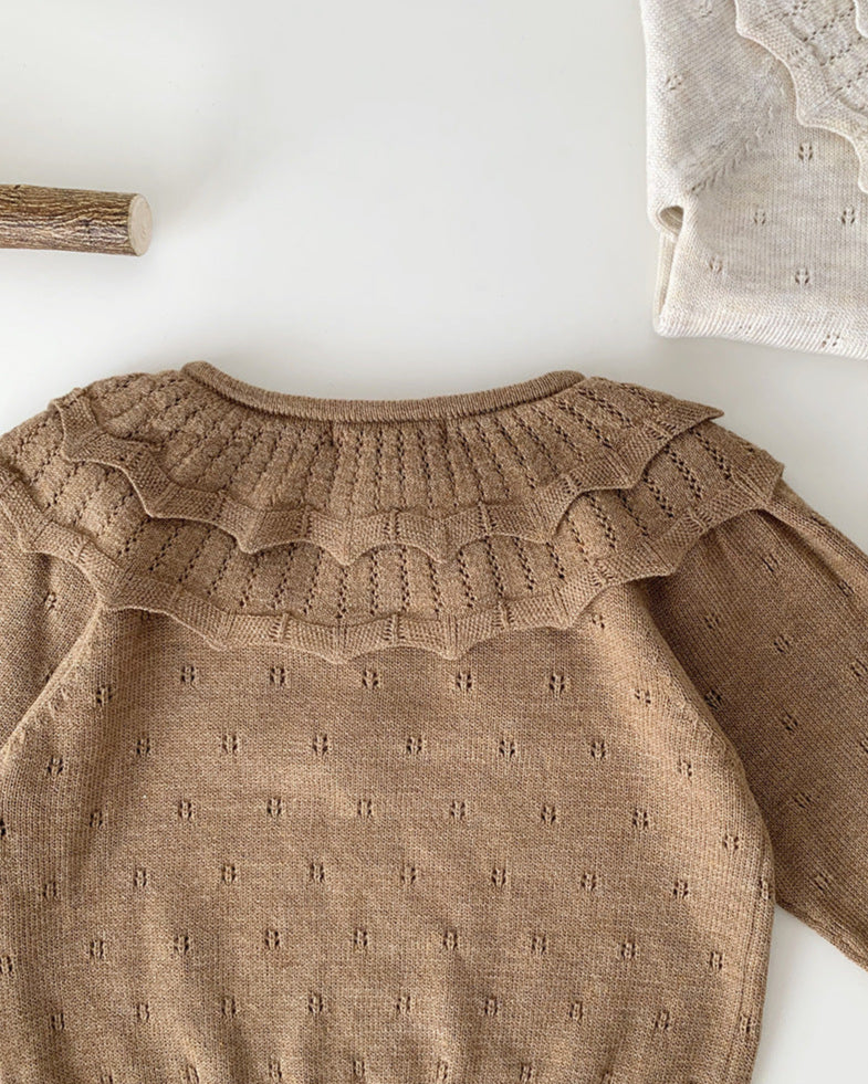 Sweet Lace-up Ruffled Collar Knitted Baby Sweater