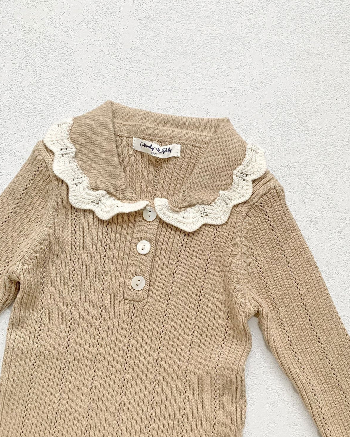 Buttoned Lace Collar Knitted Long Sleeve Baby Romper
