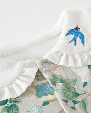 Sweet Lace Collar Rabbit Leaf Cotton Baby Jumpsuits