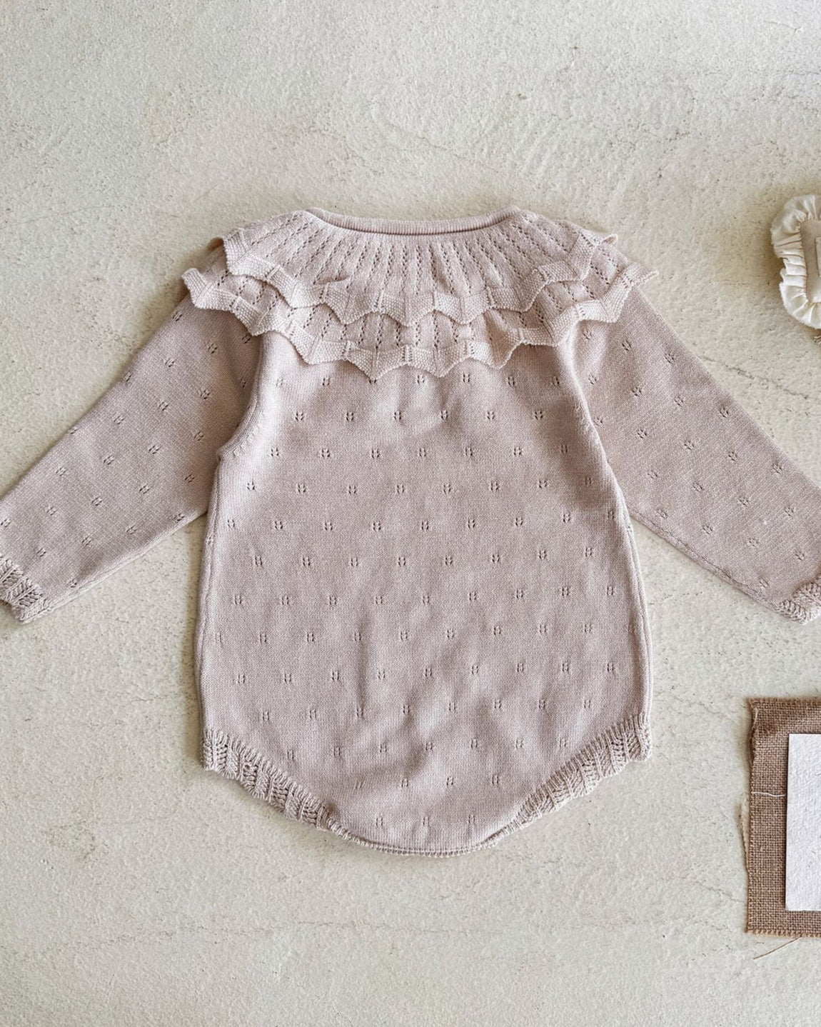 Lace-up Knitted Ruffled Collar Long Sleeve Baby Romper