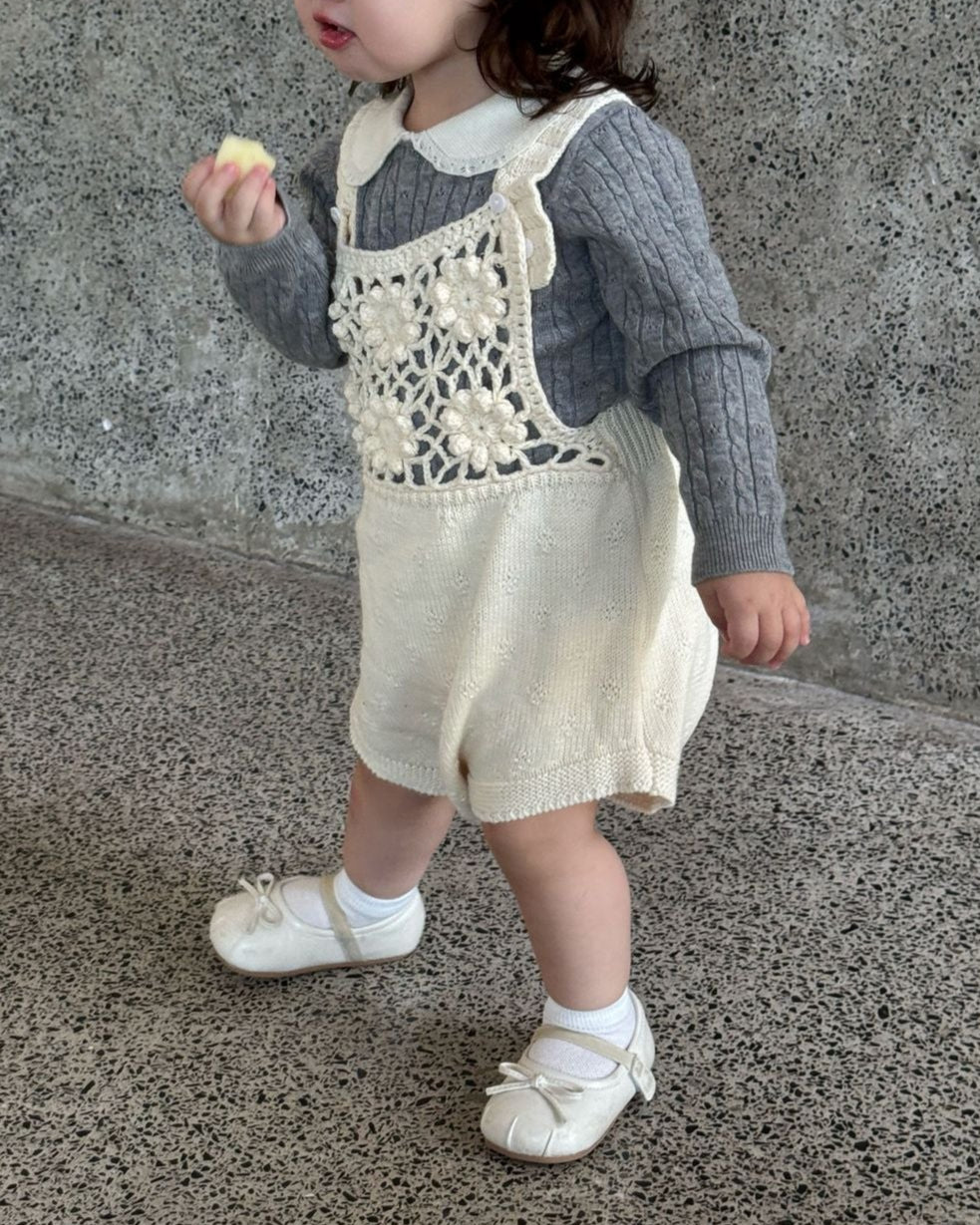 Knitted Crochet Floral Sleeveless Baby Girl Romper Hat