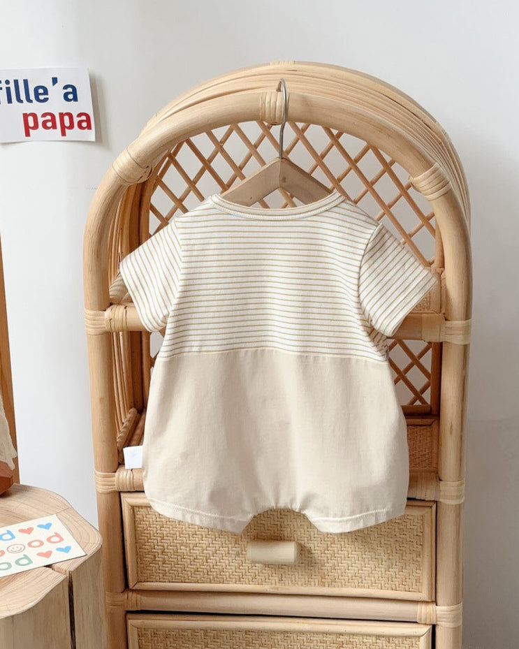 Bear Striped Short Sleeve Baby Jumpsuit
