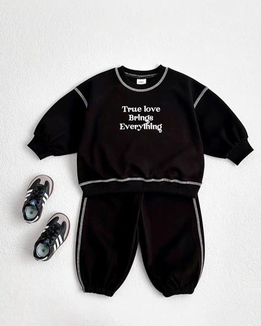 Letter Printed Casual Baby Hoodie Pants 2pcs Set