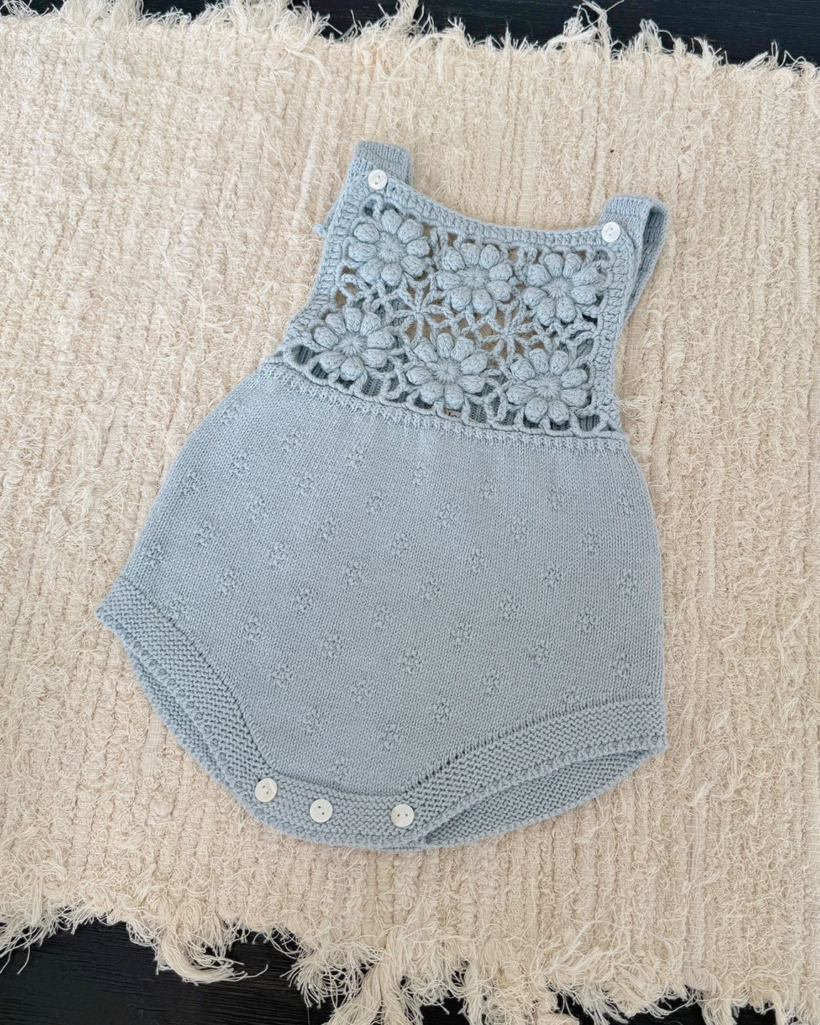 Knitted Crochet Floral Sleeveless Baby Girl Romper Hat
