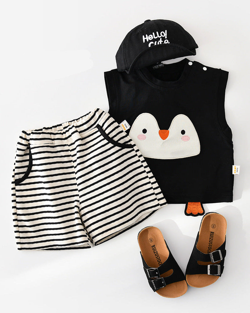Penguin Pattern Baby Vest Shorts 2pcs Set