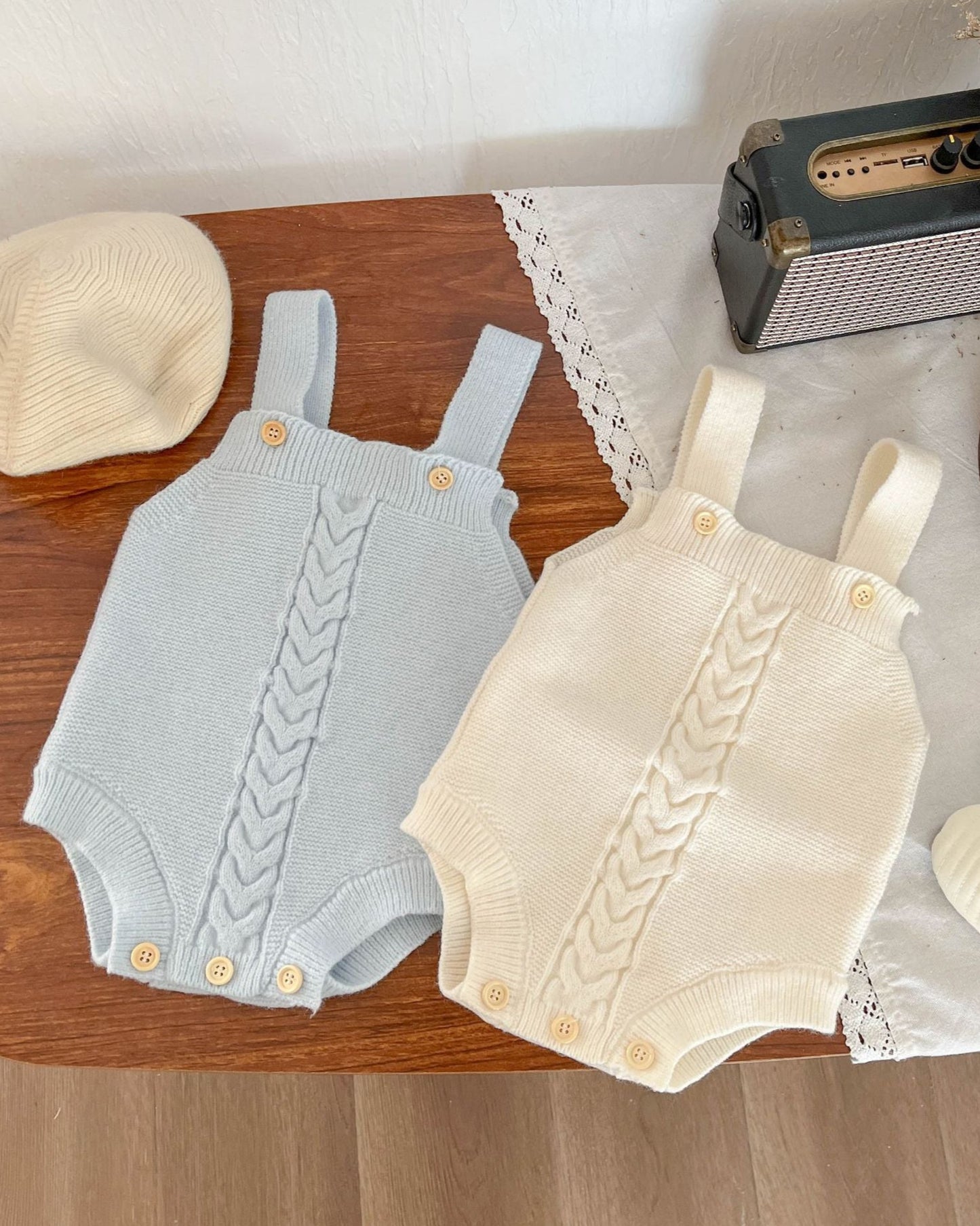 Cable-Knit Buttoned Baby Cardigan Romper