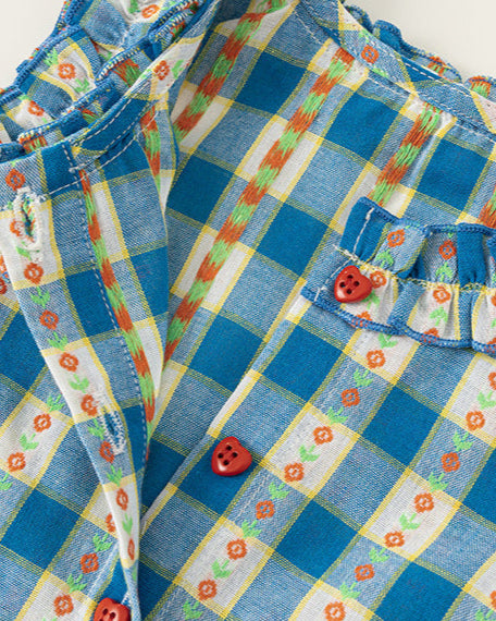 2pcs Plaid Floral Heart Buttoned Girl Top&Pant Set