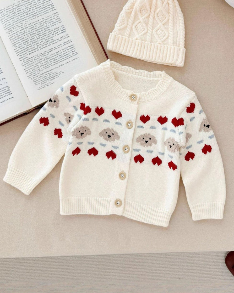 Knitted Cute Bear Heart Baby Romper Cardigan
