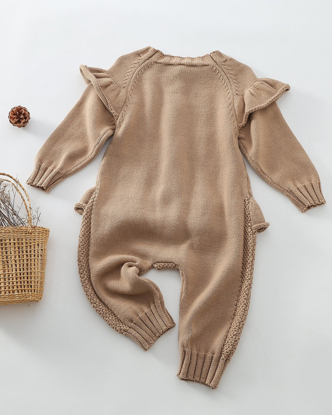 Ruffled Buttoned Knitted Long Sleeve Baby Jumpsuits