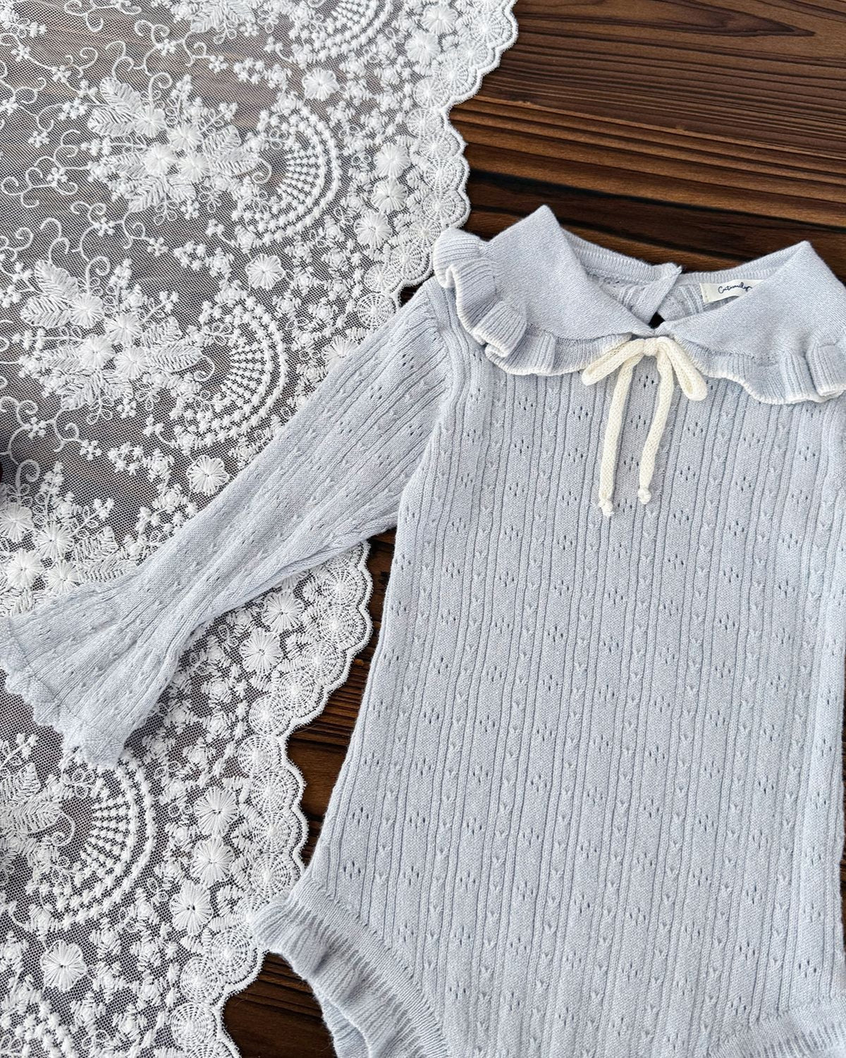 Sweet Ruffled Collar Solid Color Knitted Baby Romper