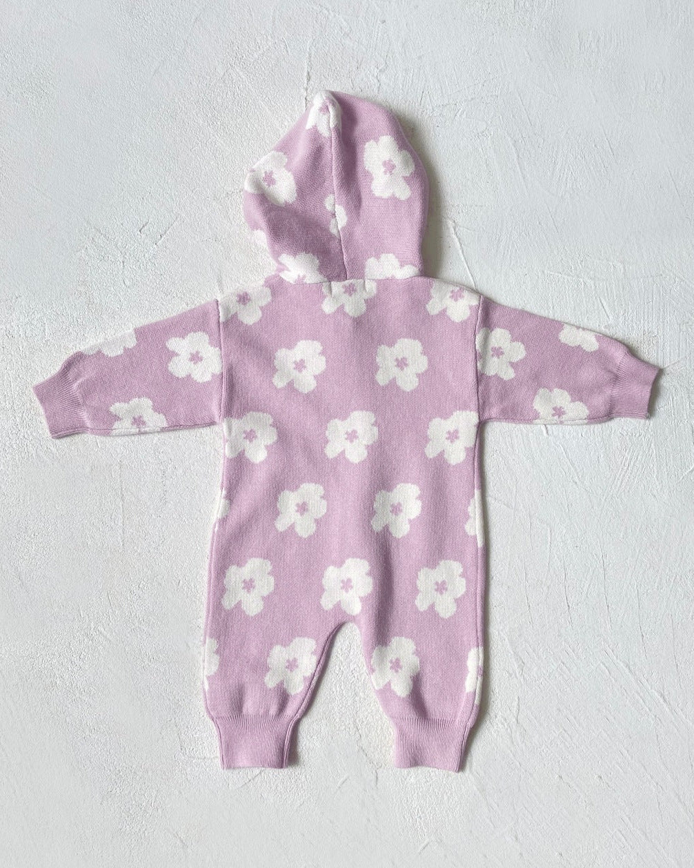Flower Zipped Knitted Hooded Baby Jumpsuits