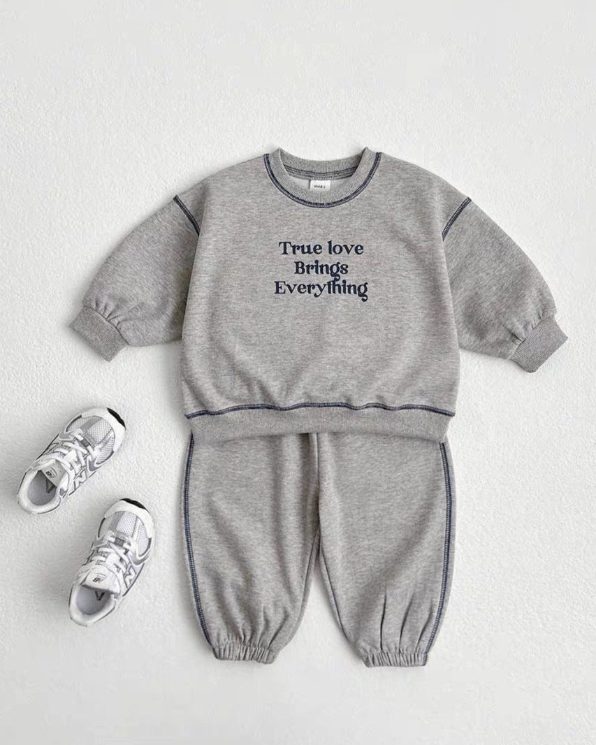 Letter Printed Casual Baby Hoodie Pants 2pcs Set
